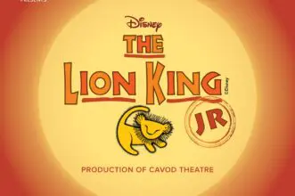 A promotional poster graphic for the Lion King Jr performance at Cavod Performing Arts Theatre in New Holland, PA