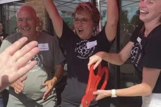 Cavod Performing Arts' founder Connie Dienner cheering during the grand opening of their Manheim, PA location.